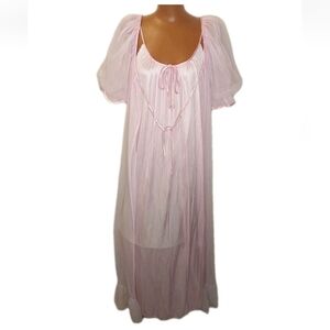 Tosca Lingerie Hot Pink Nylon Slip Dress Med Sheer Chiffon Robe Vtg USA Peignoir